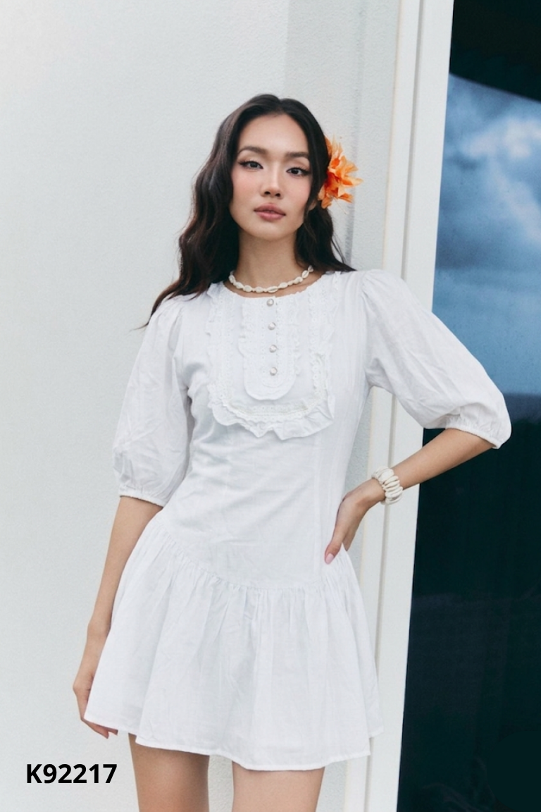Váy trắng babydoll phối ren LOLA DESIGN