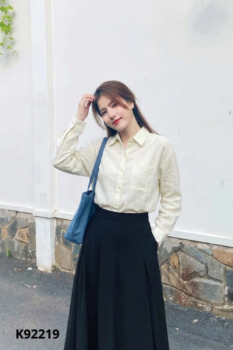 Áo sơ mi TIME AND CANVAS xanh trơn