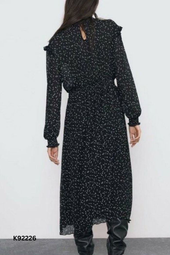 Váy đen họa tiết eo chun (ZARA xuất)