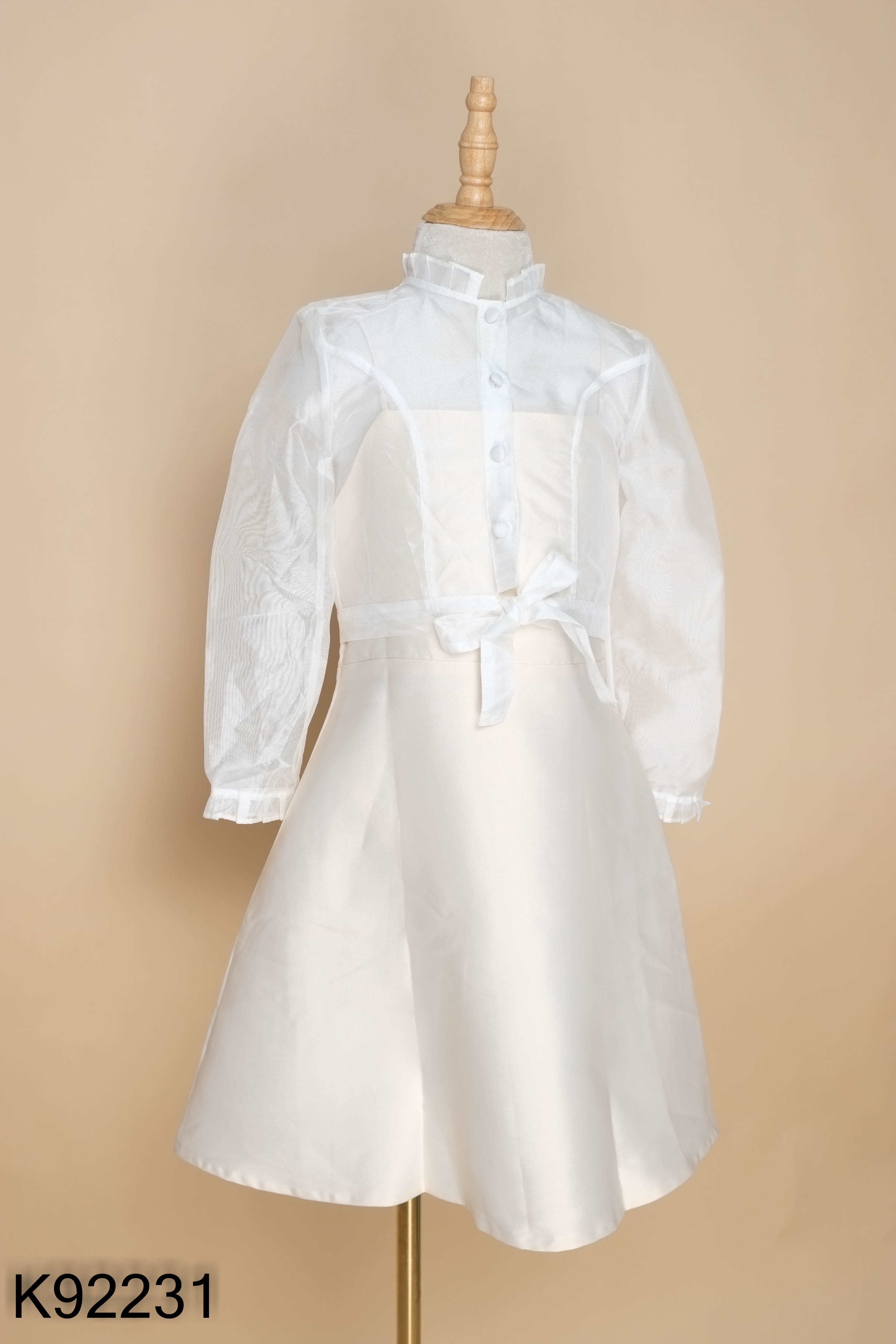 NEWTAG Set DIDO áo voan trắng + váy be hai dây KIDS