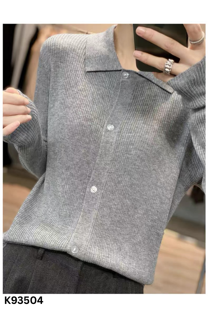 Áo xám len mỏng cổ bẻ