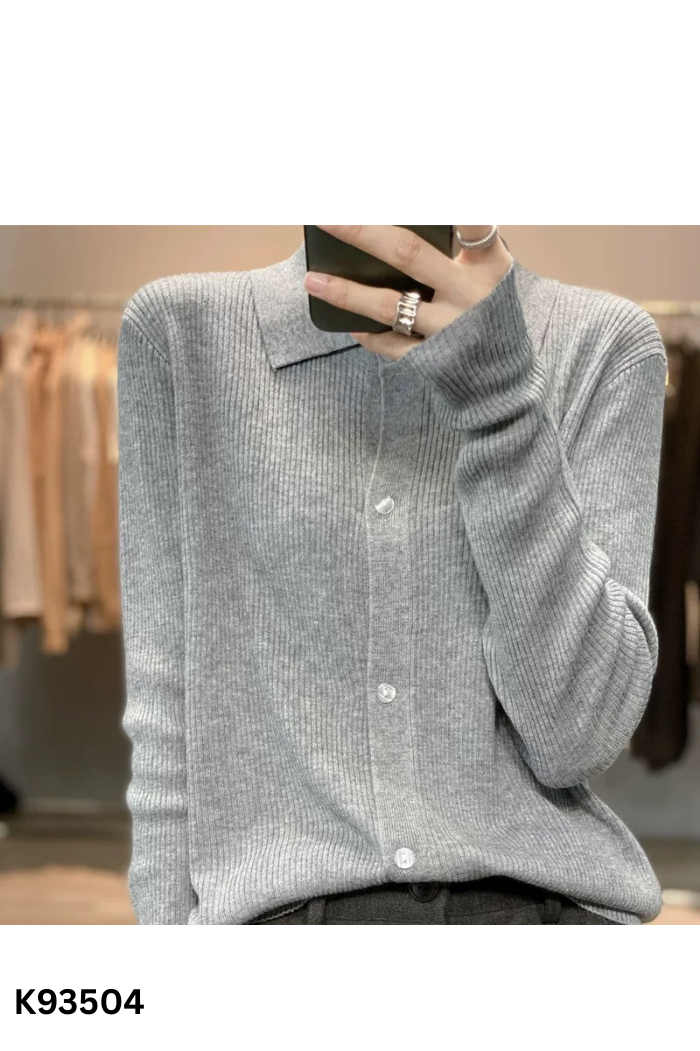 Áo xám len mỏng cổ bẻ