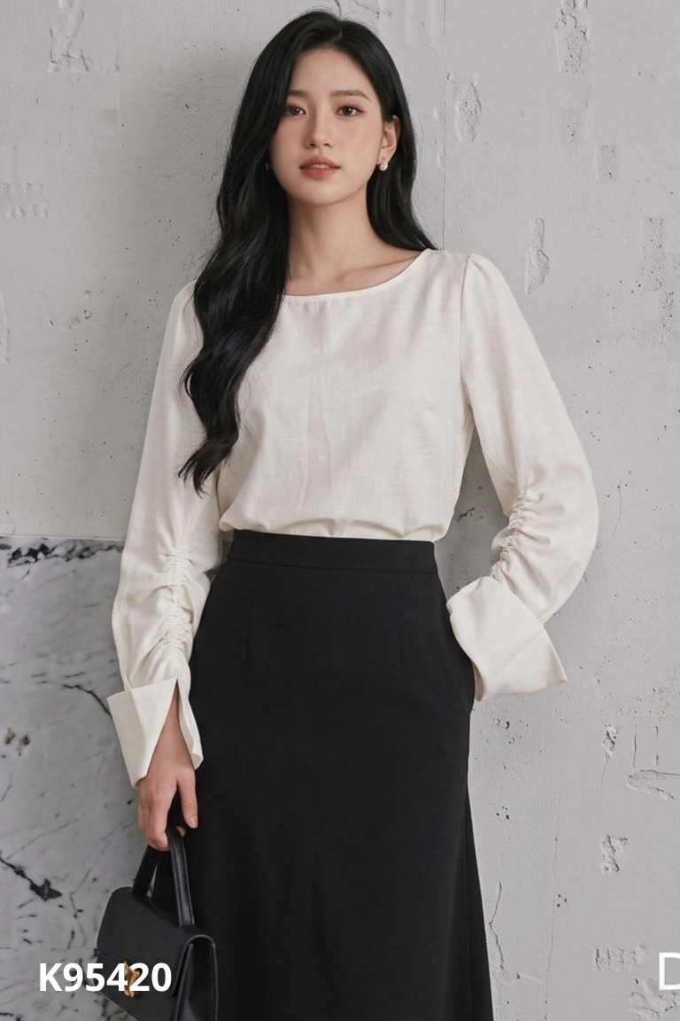 Áo trắng D.CHIC tay nhún