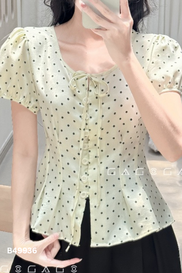 NEWTAG áo be chấm bi buộc nơ