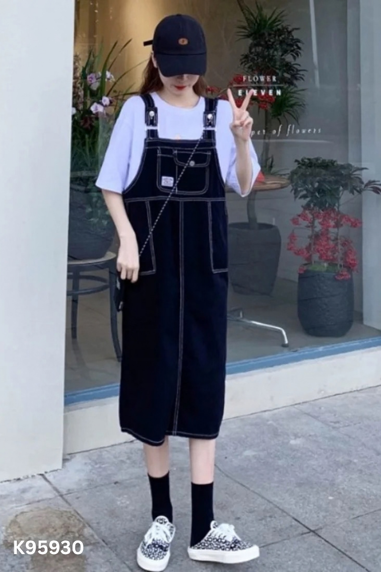 Váy yếm jean đen