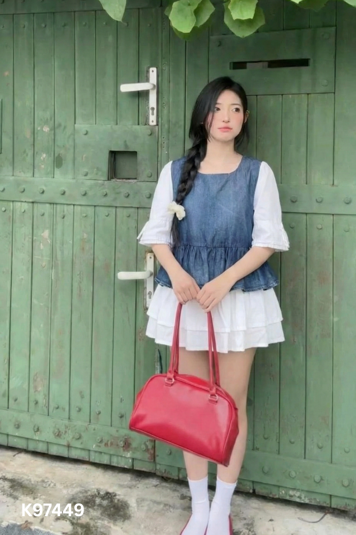 Áo xanh phối trắng