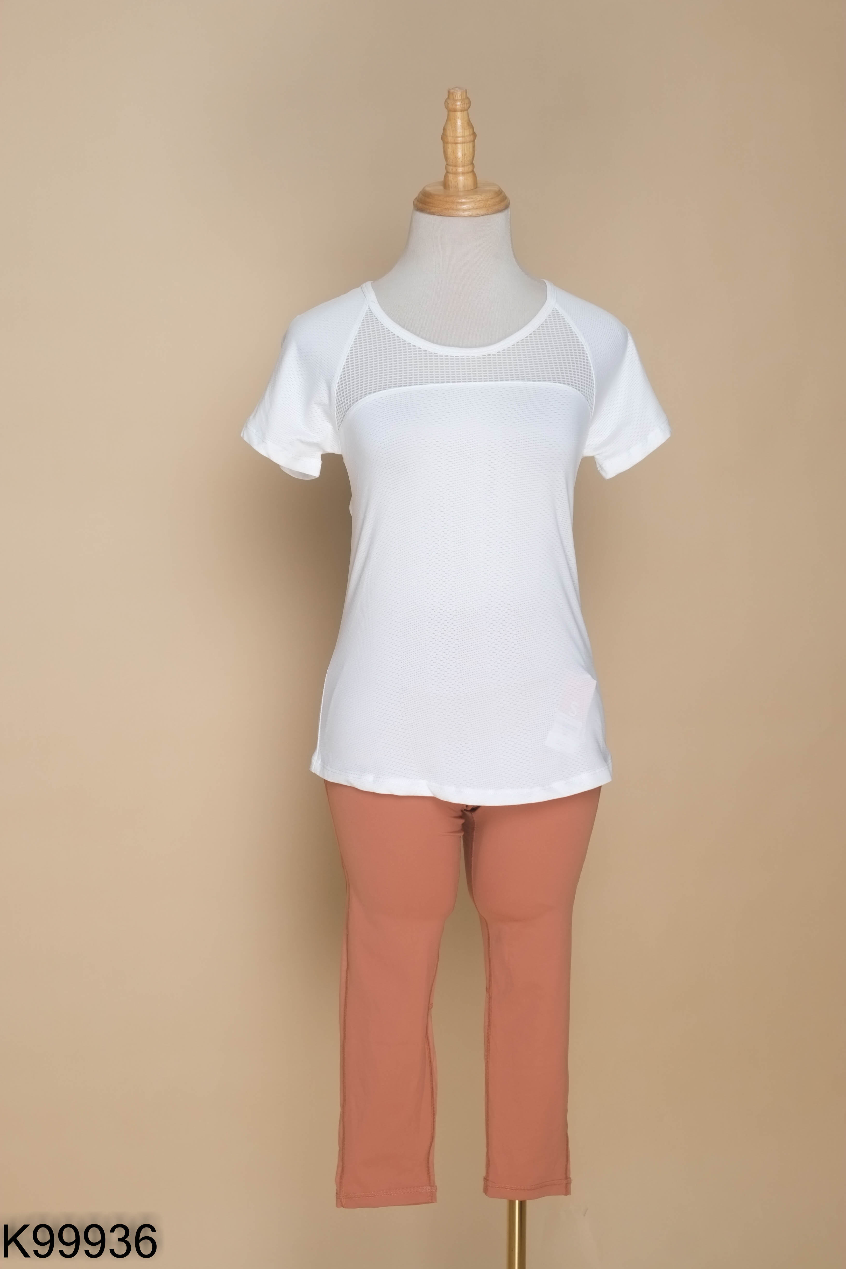 NEWTAG SET Áo tập trắng lưới + Quần tập hồng lửng