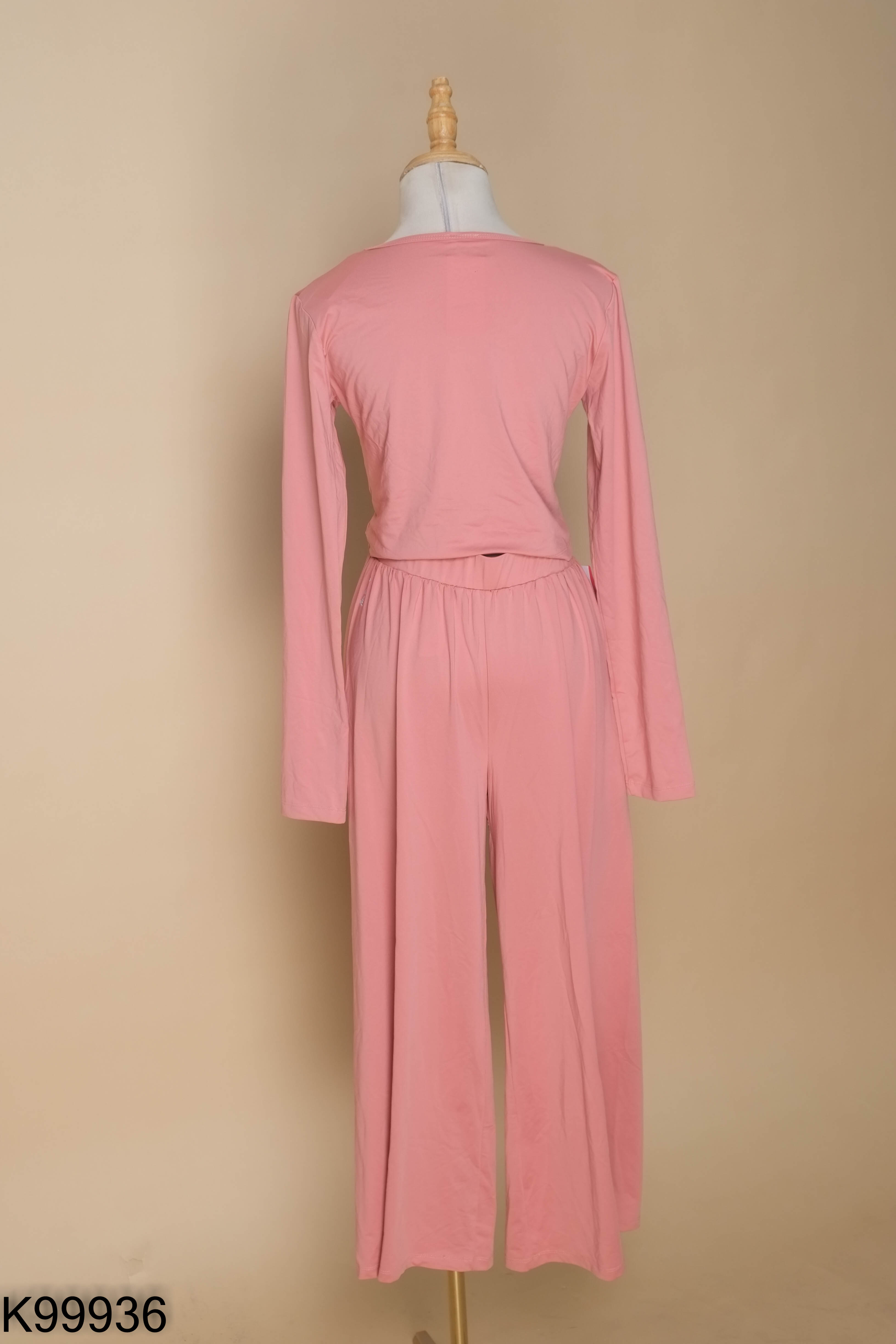 NEWTAG SET Áo tập hồng rúm eo + Quần culottes hồng