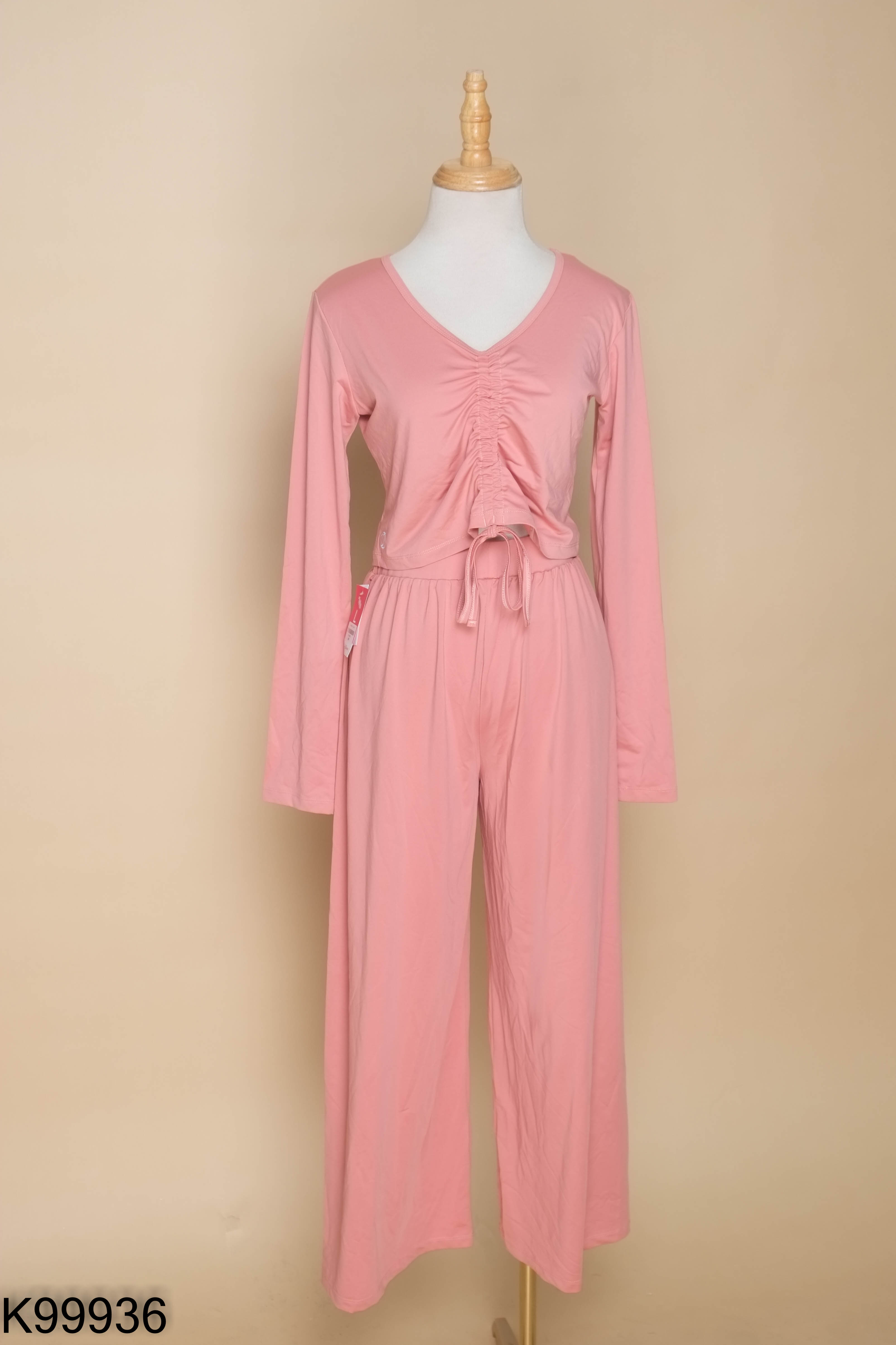 NEWTAG SET Áo tập hồng rúm eo + Quần culottes hồng