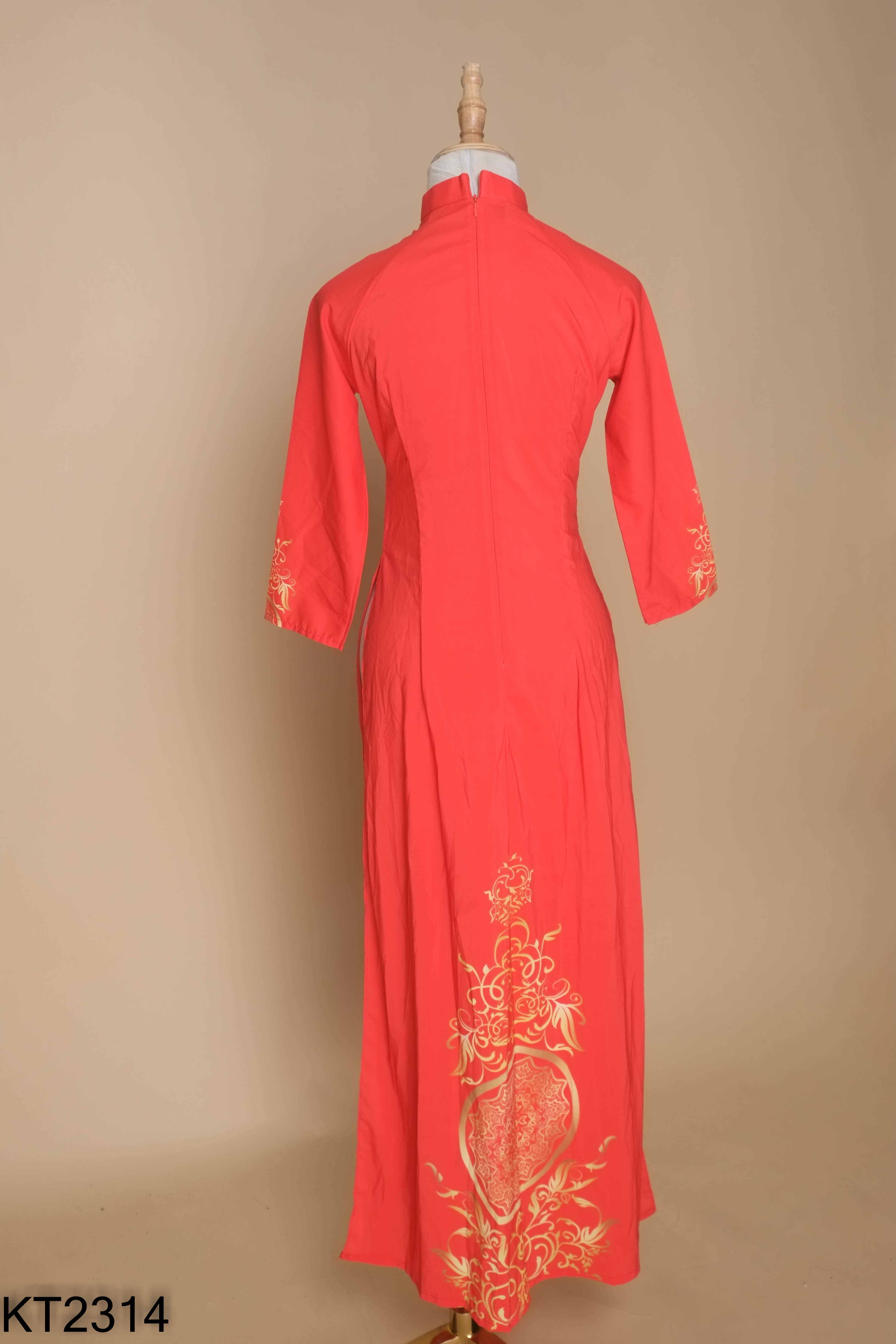 Áo dài đỏ HH LUXURY họa tiết (ko quần)