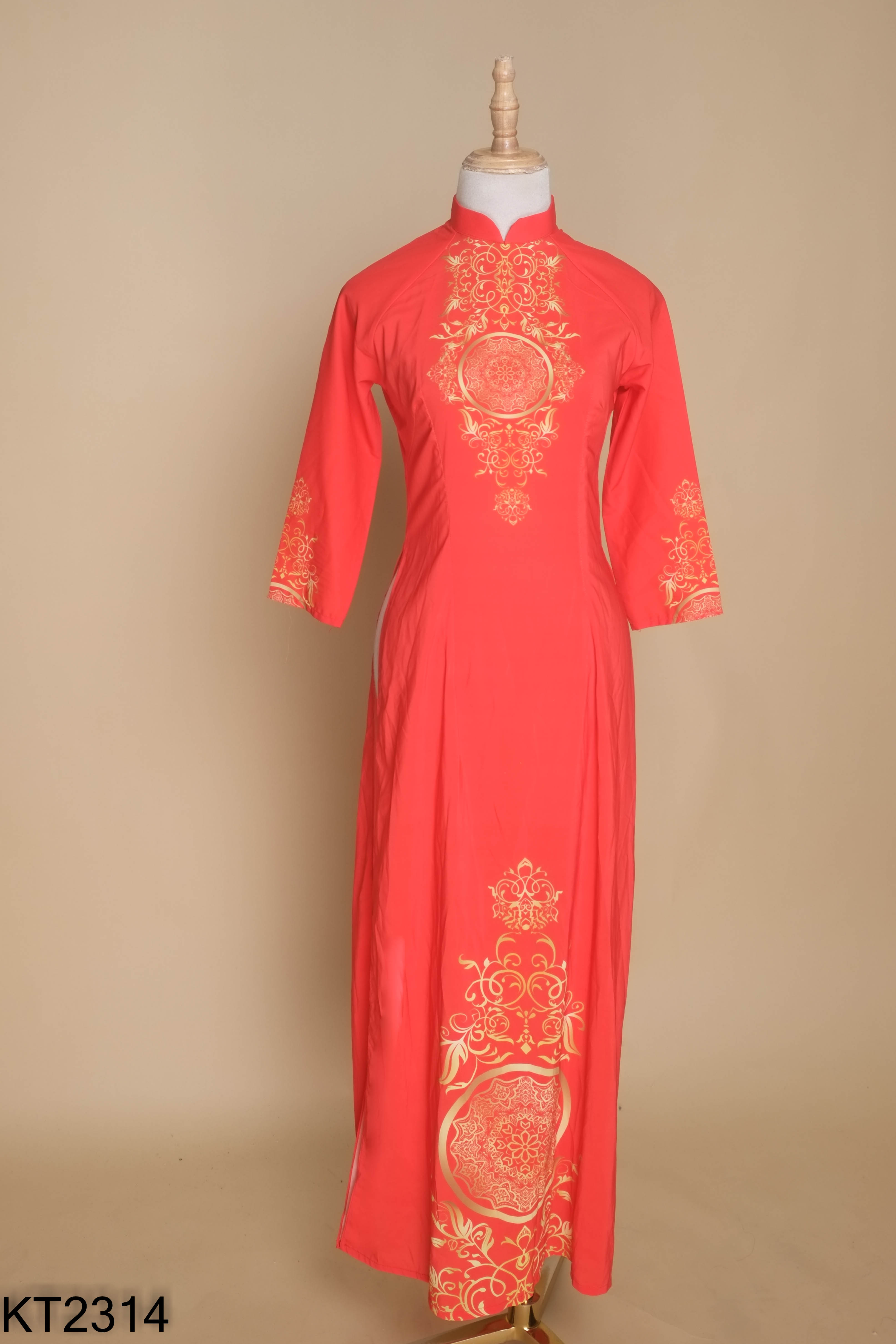 Áo dài đỏ HH LUXURY họa tiết (ko quần)