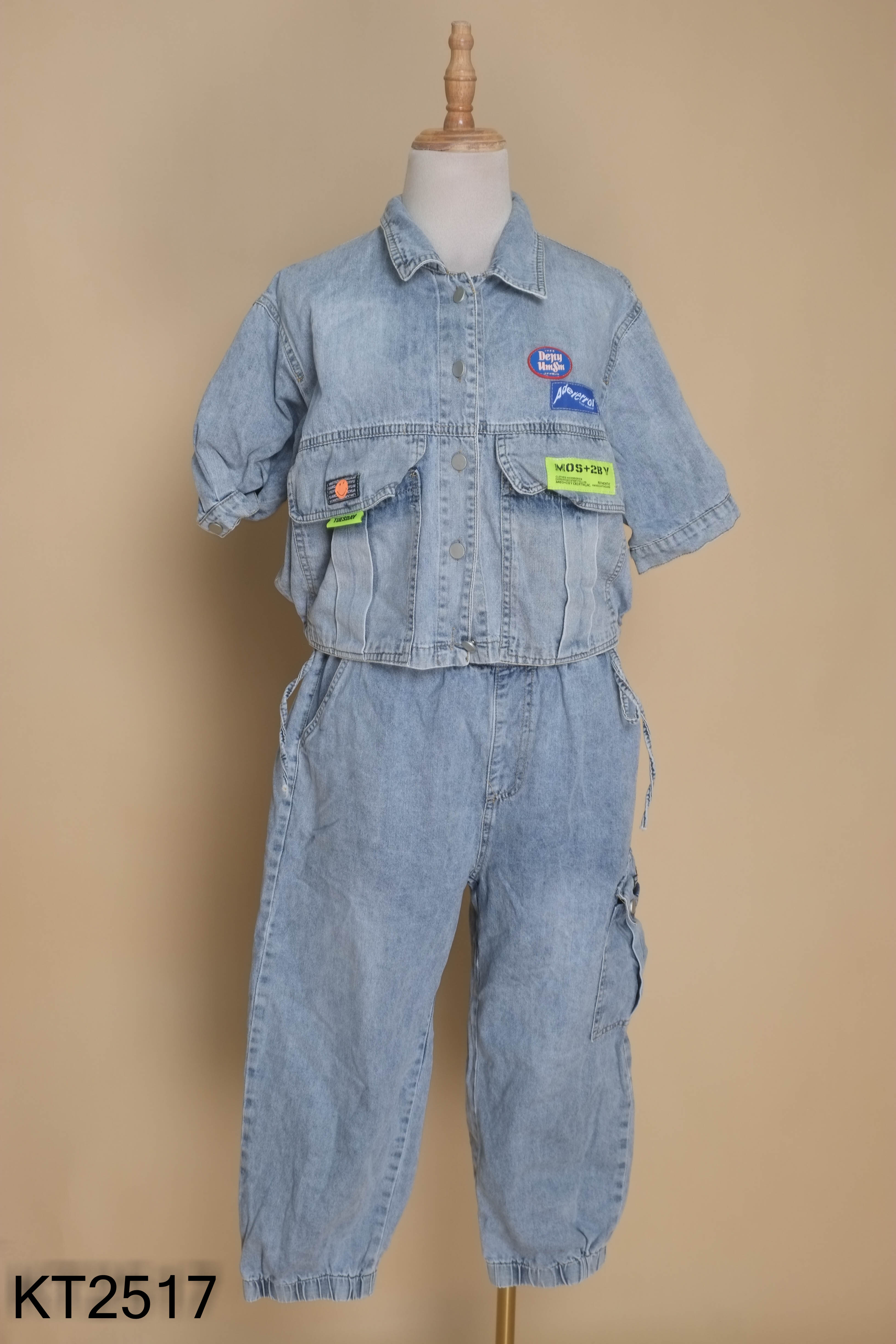 Set Áo jeans xanh tay phồng + quần dài