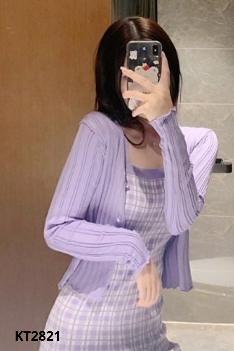 Set len áo + váy caro tím caro