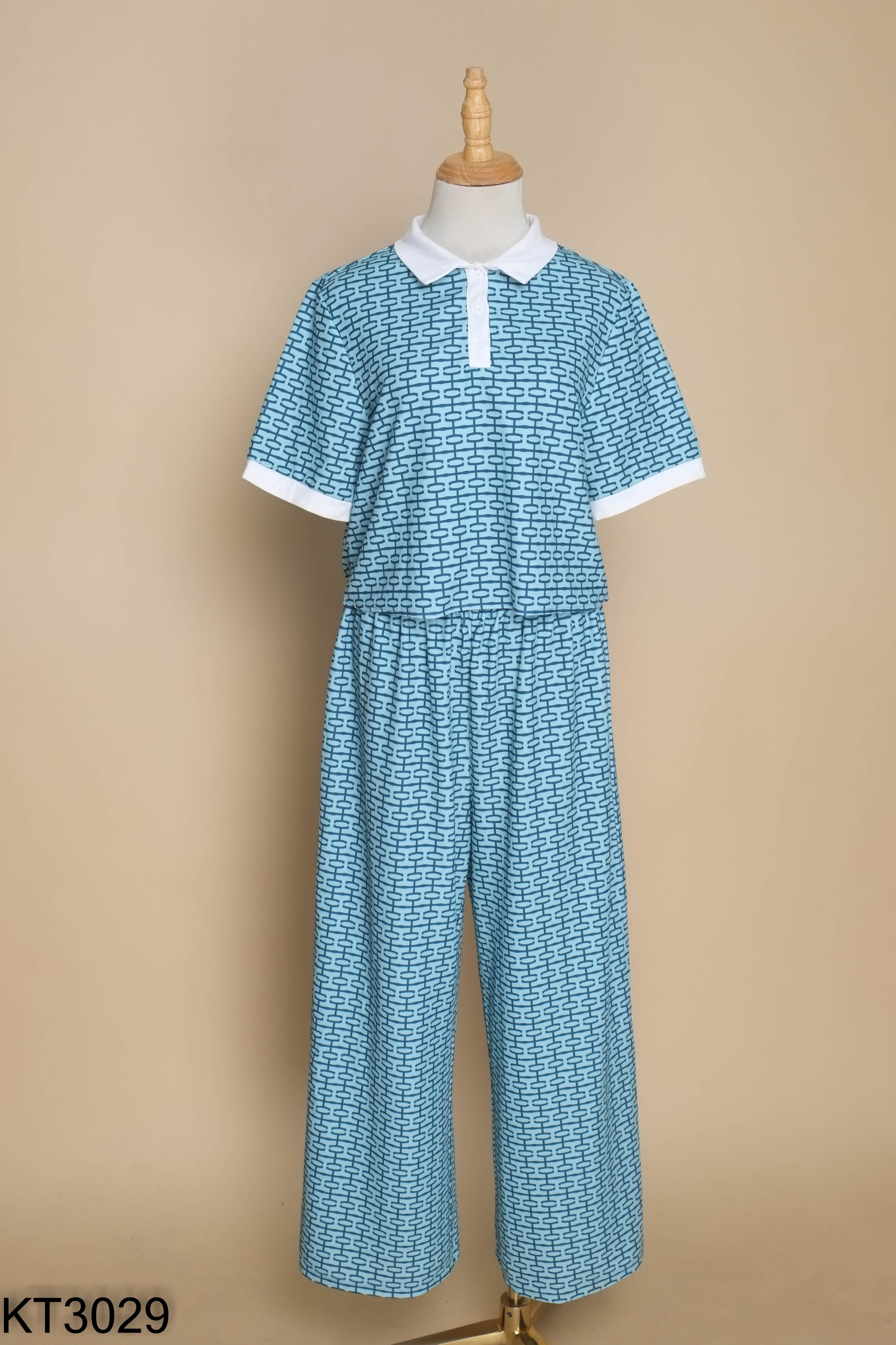 Set SHEIN áo + quần dài xanh họa tiết