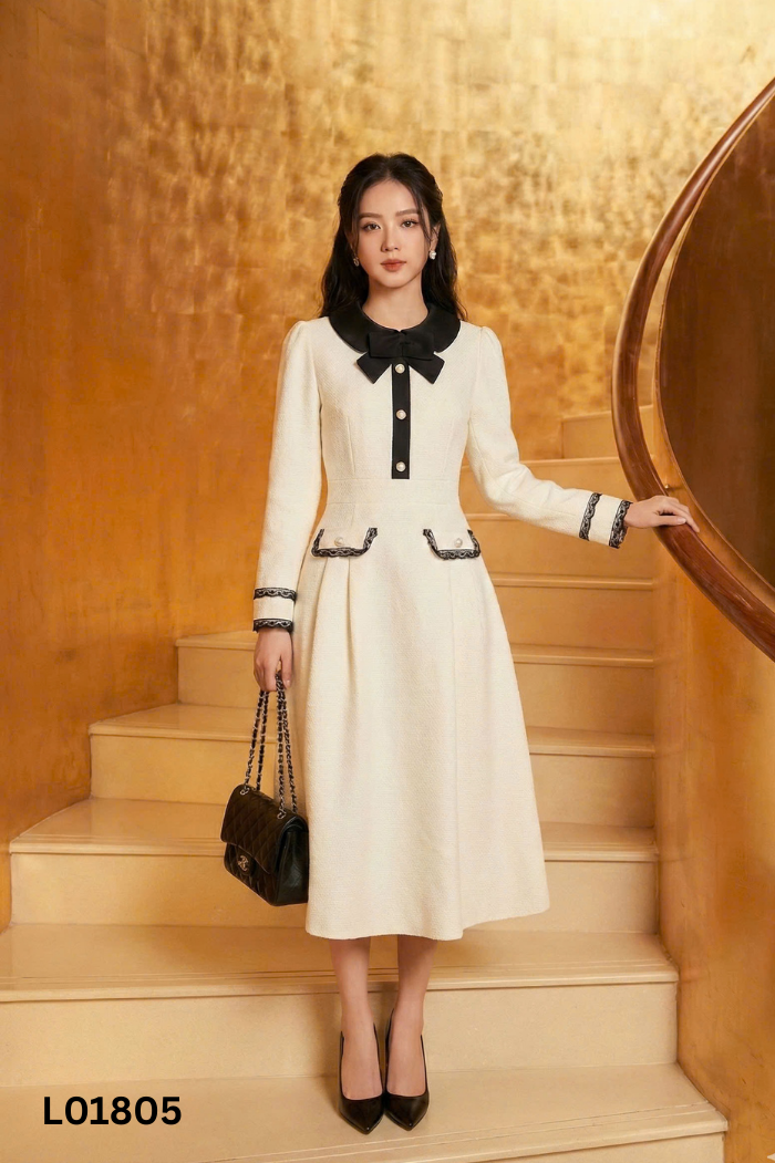 Váy ROSY be phối ren đen