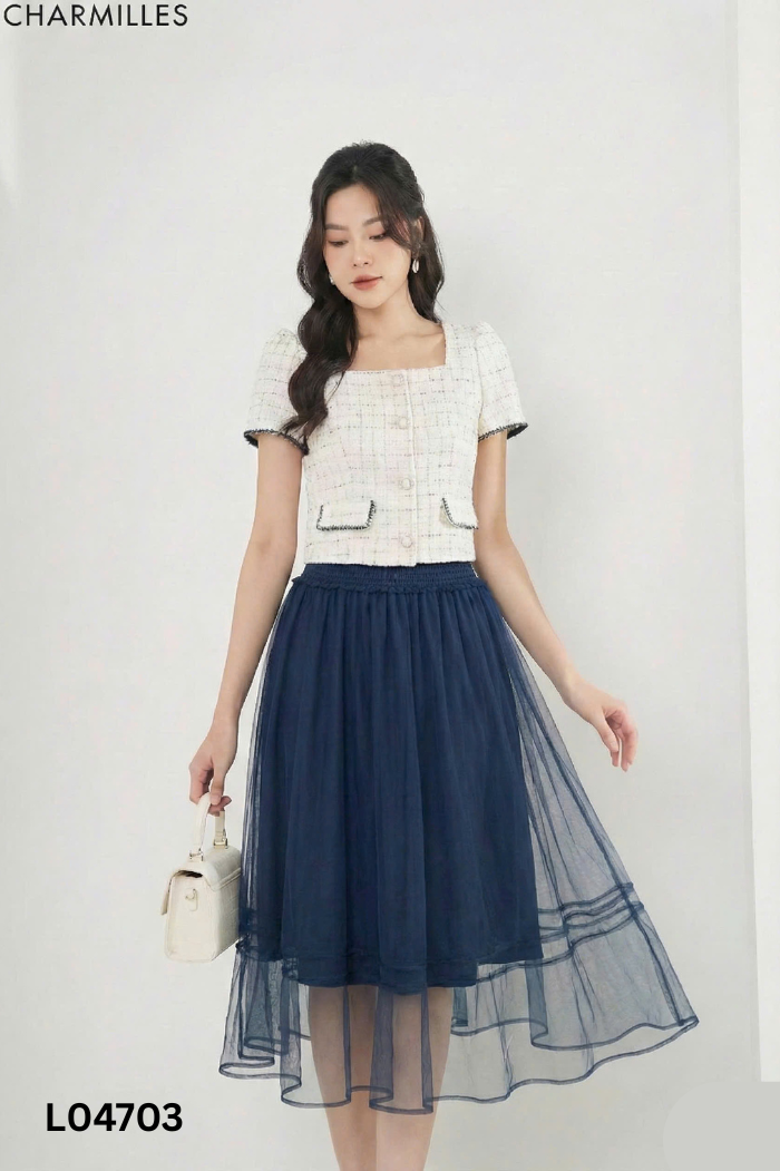 Chân váy lưới cạp chun