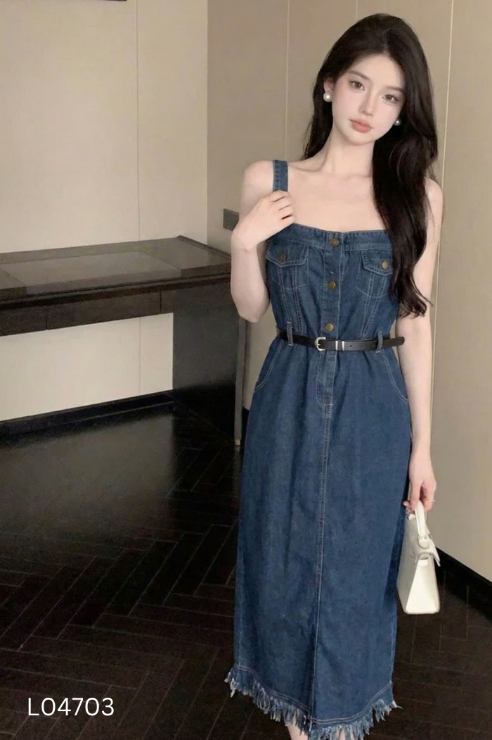 NEWTAG Váy jeans xanh kèm đai