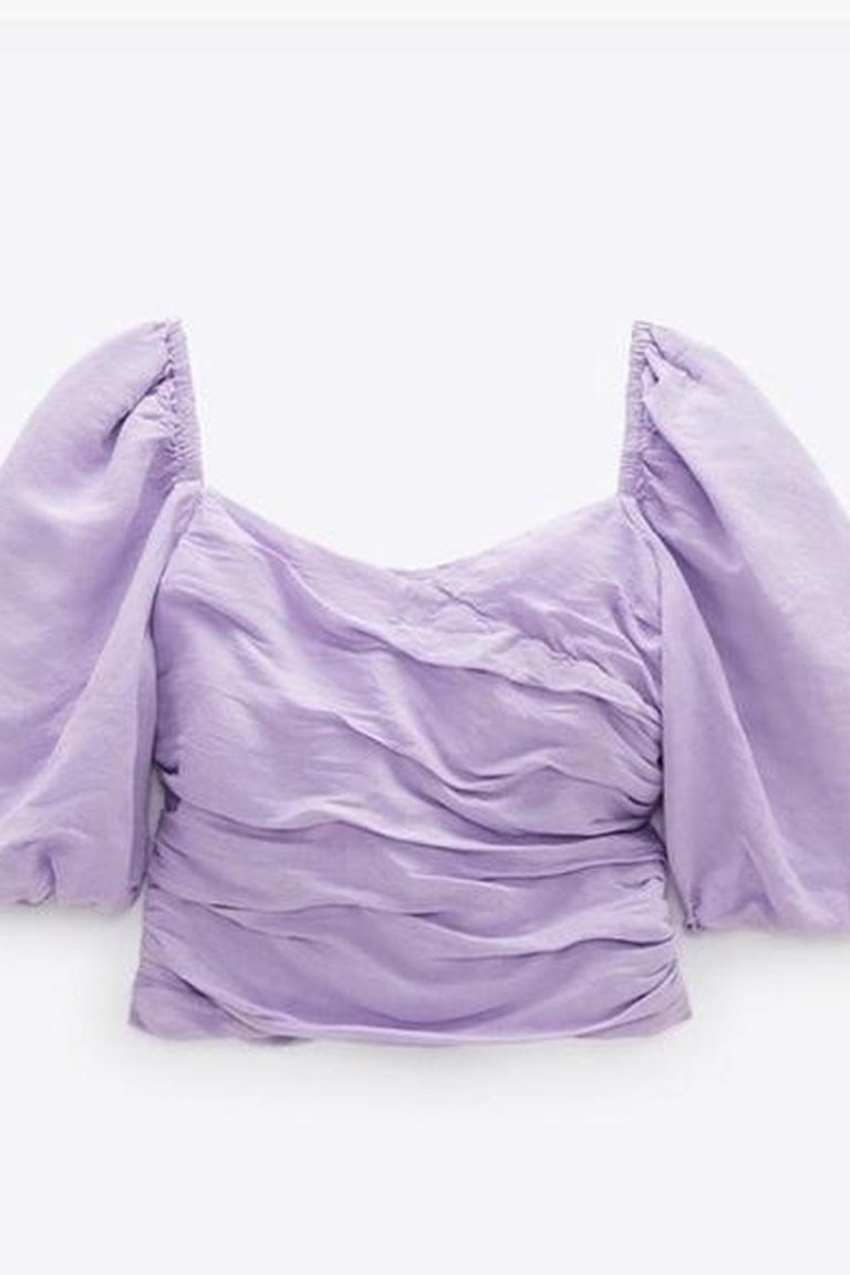 NEWTAG Áo ZARA tím cổ vuông