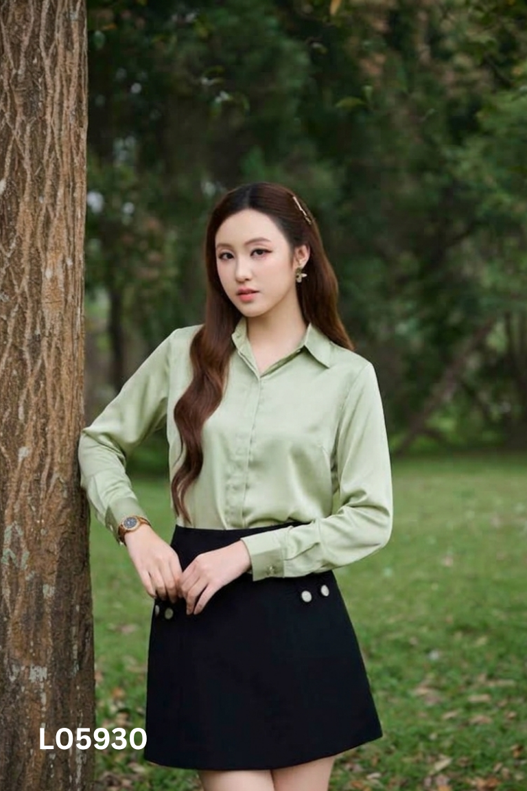 NEWTAG Áo sơ mi lụa xanh