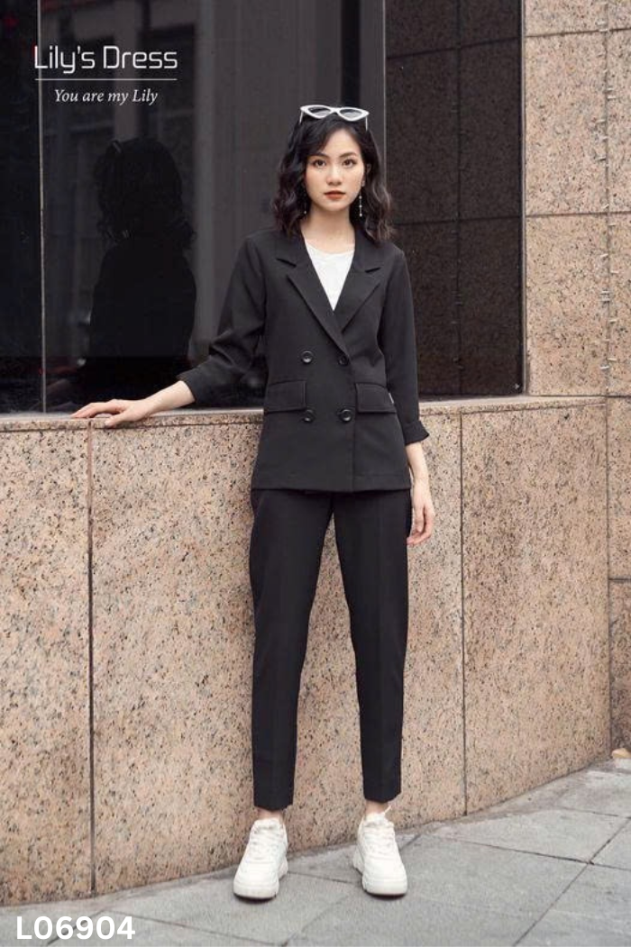 Set Áo blazers đen trơn LILY'S DRESS + quần