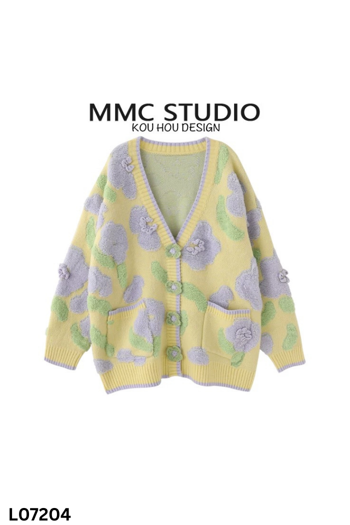 Áo cardigans vàng họa tiết hoa