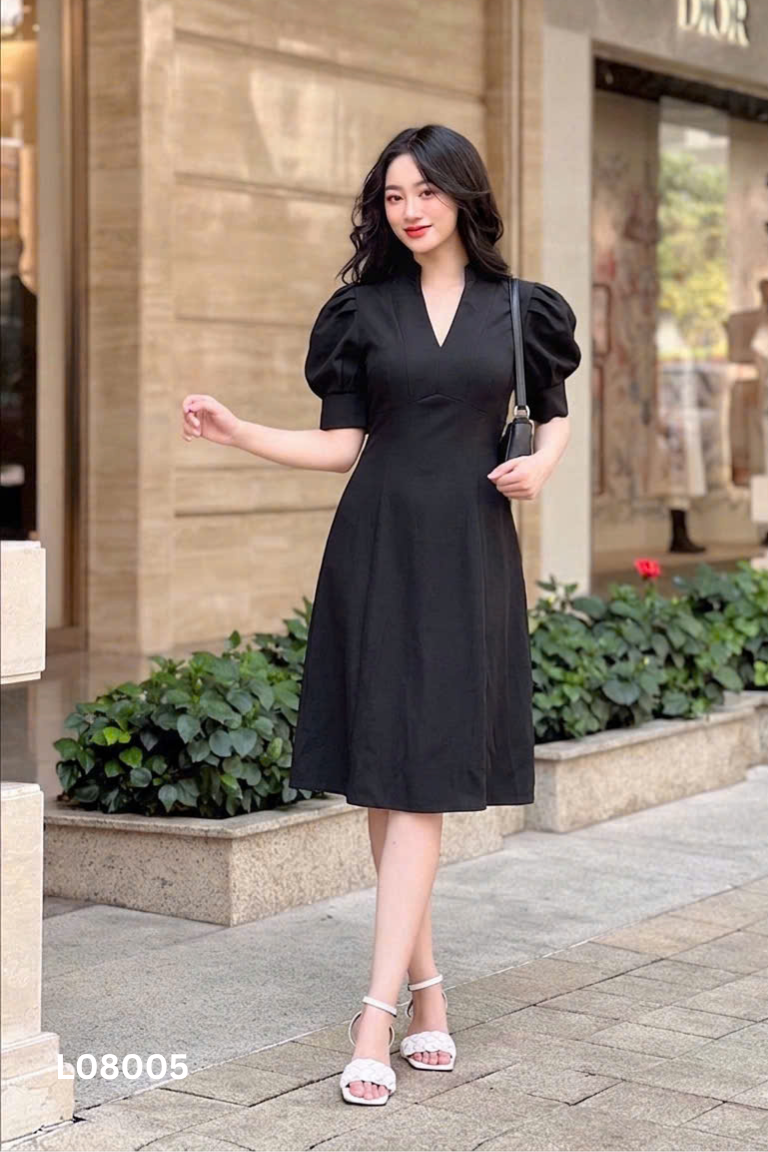 Váy TNK xanh đen tay phồng