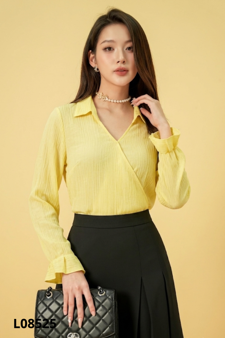 Áo ELISE vàng cổ bẻ vạt chéo