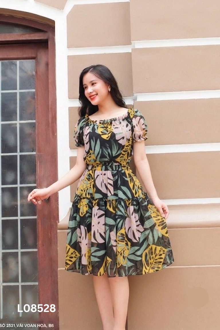Váy ELISE đen họa tiết hoa