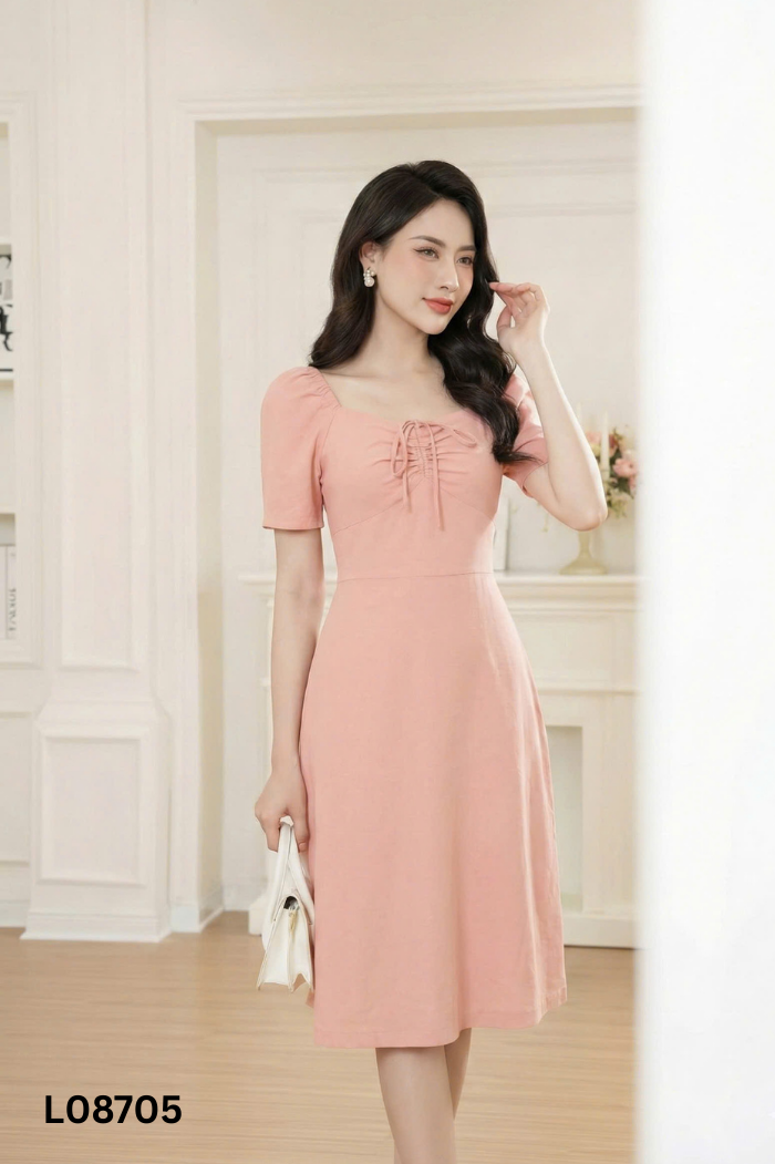 Váy TIIN hồng dây rút ngực