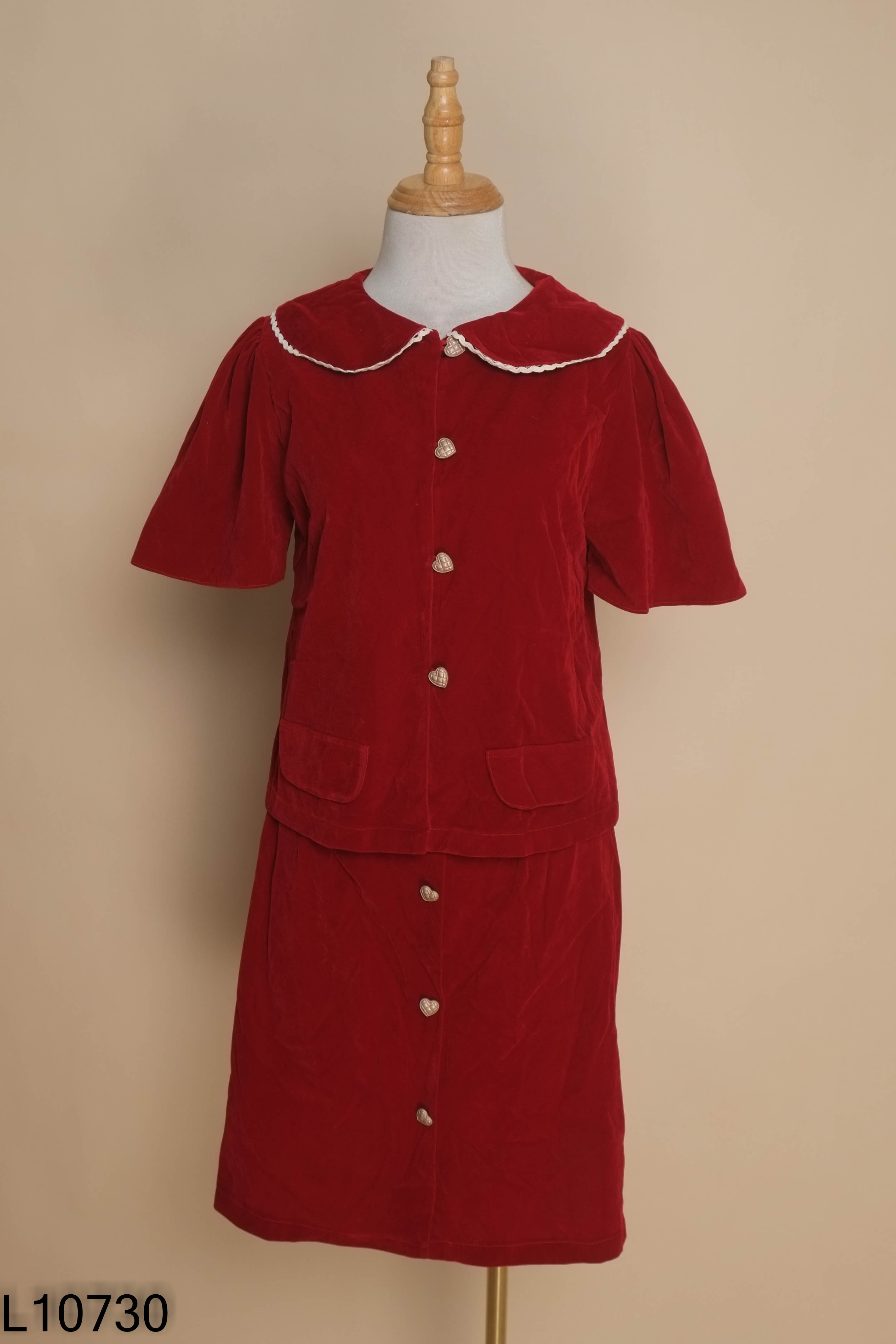 SET áo LITTLE PARIS đỏ nhung+ chân váy
