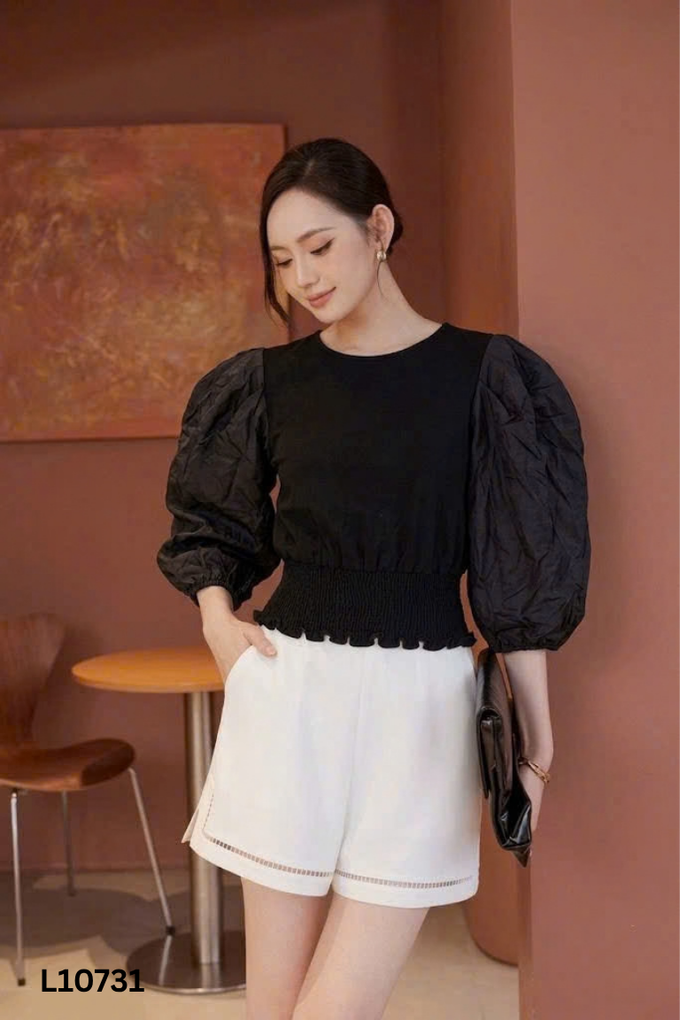Áo IVY đen tay bồng