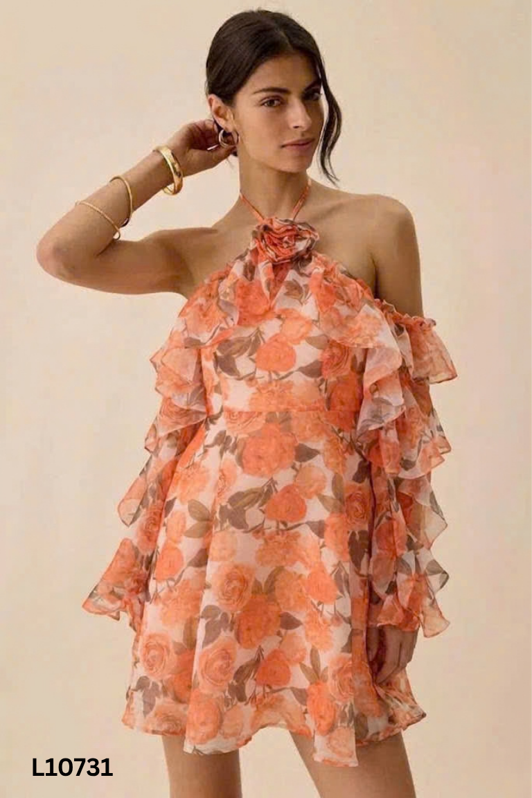 Váy HANI cam cổ yếm