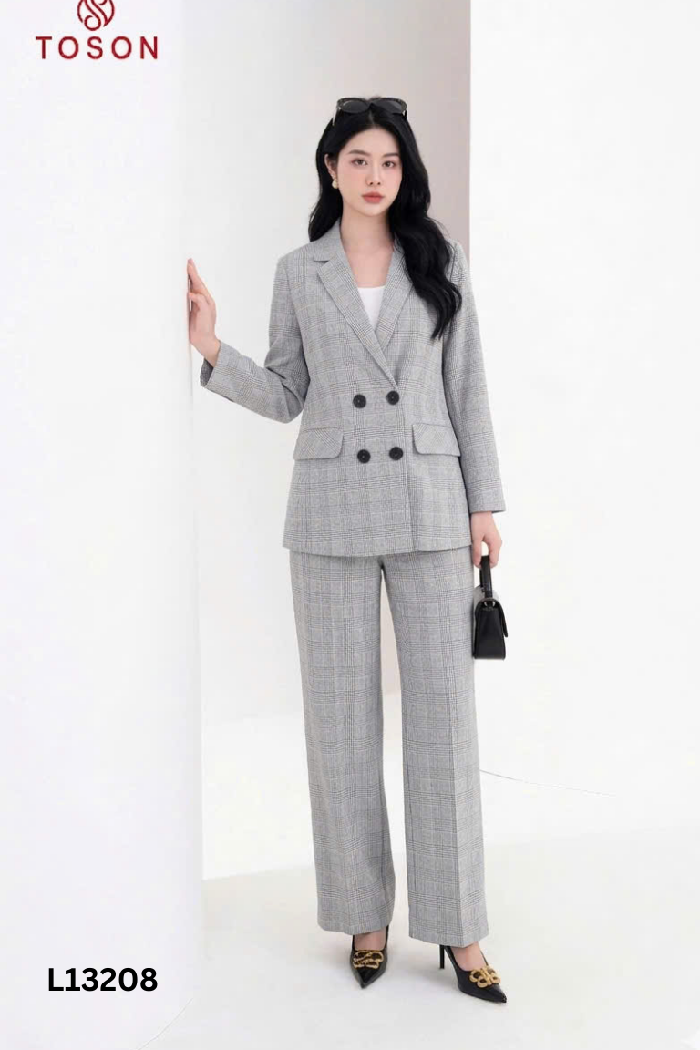 Set áo khoác vest xám kẻ + quần dài