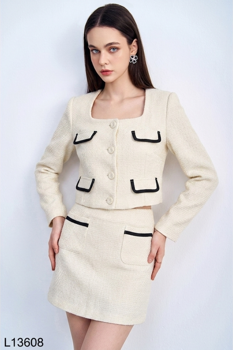 Set Áo trắng ADORE DRESS viền đen + quần váy