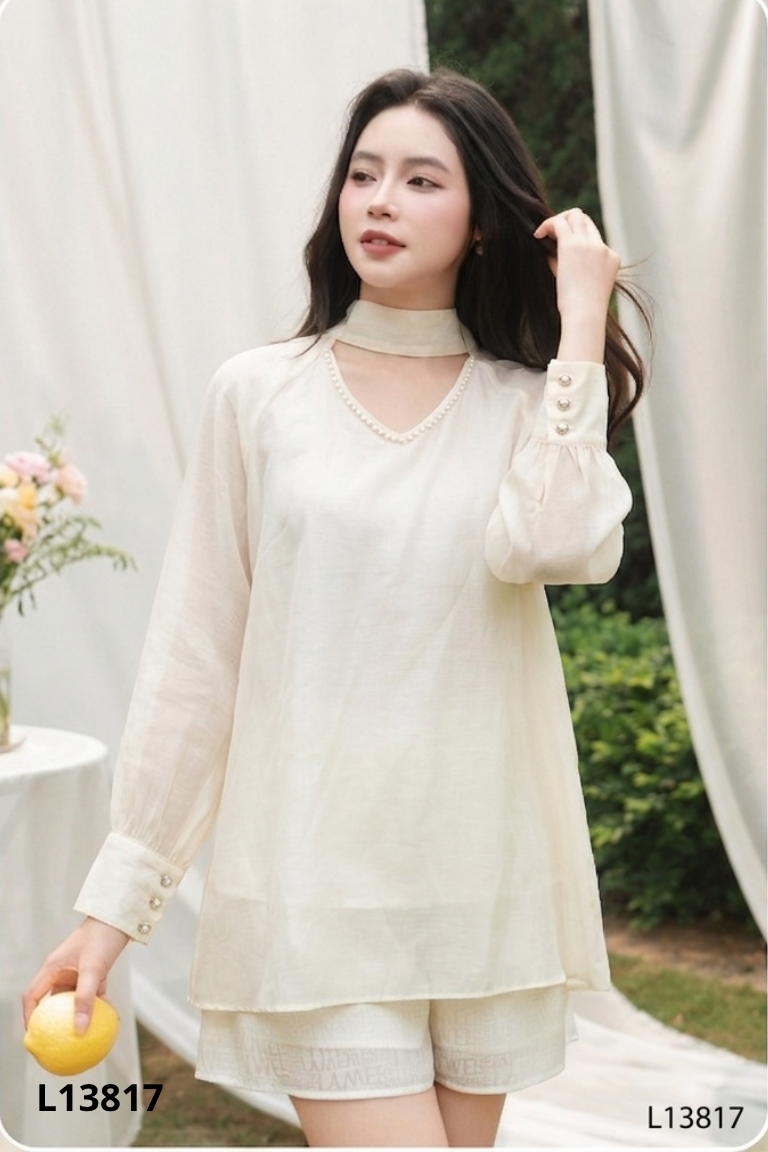 Áo voan be phối khuy ngọc