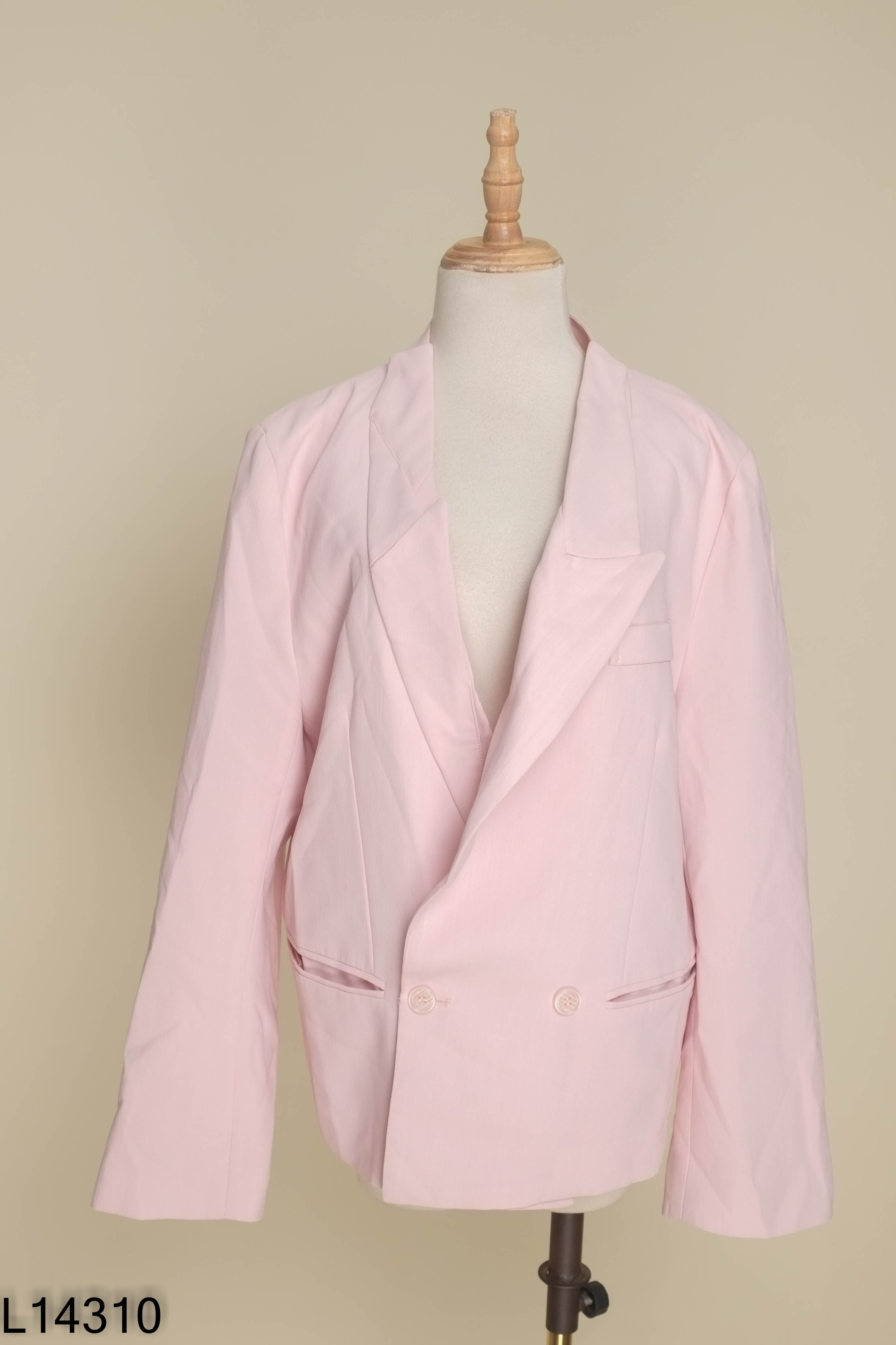 Áo khoác blazers hồng trơn phối túi