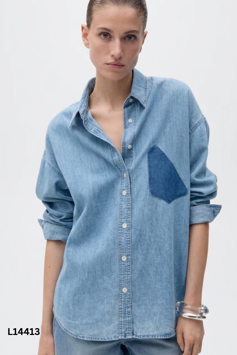 Áo sơ mi HM jeans xanh