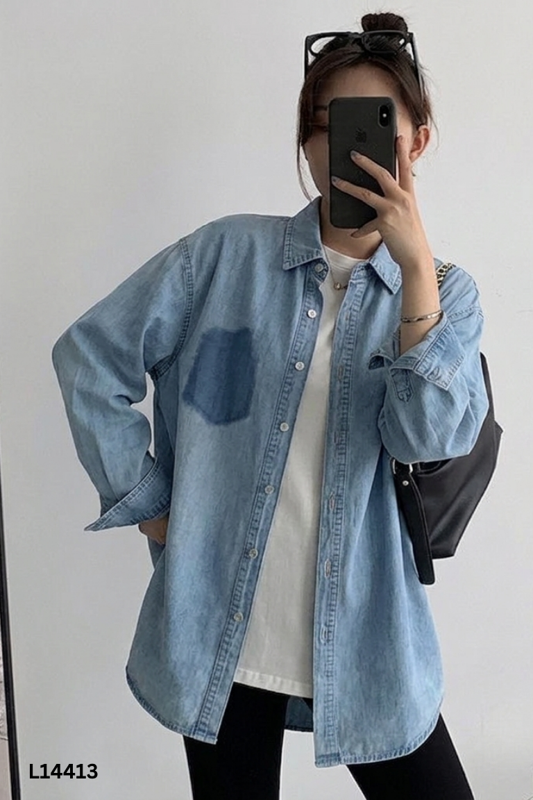 Áo sơ mi HM jeans xanh
