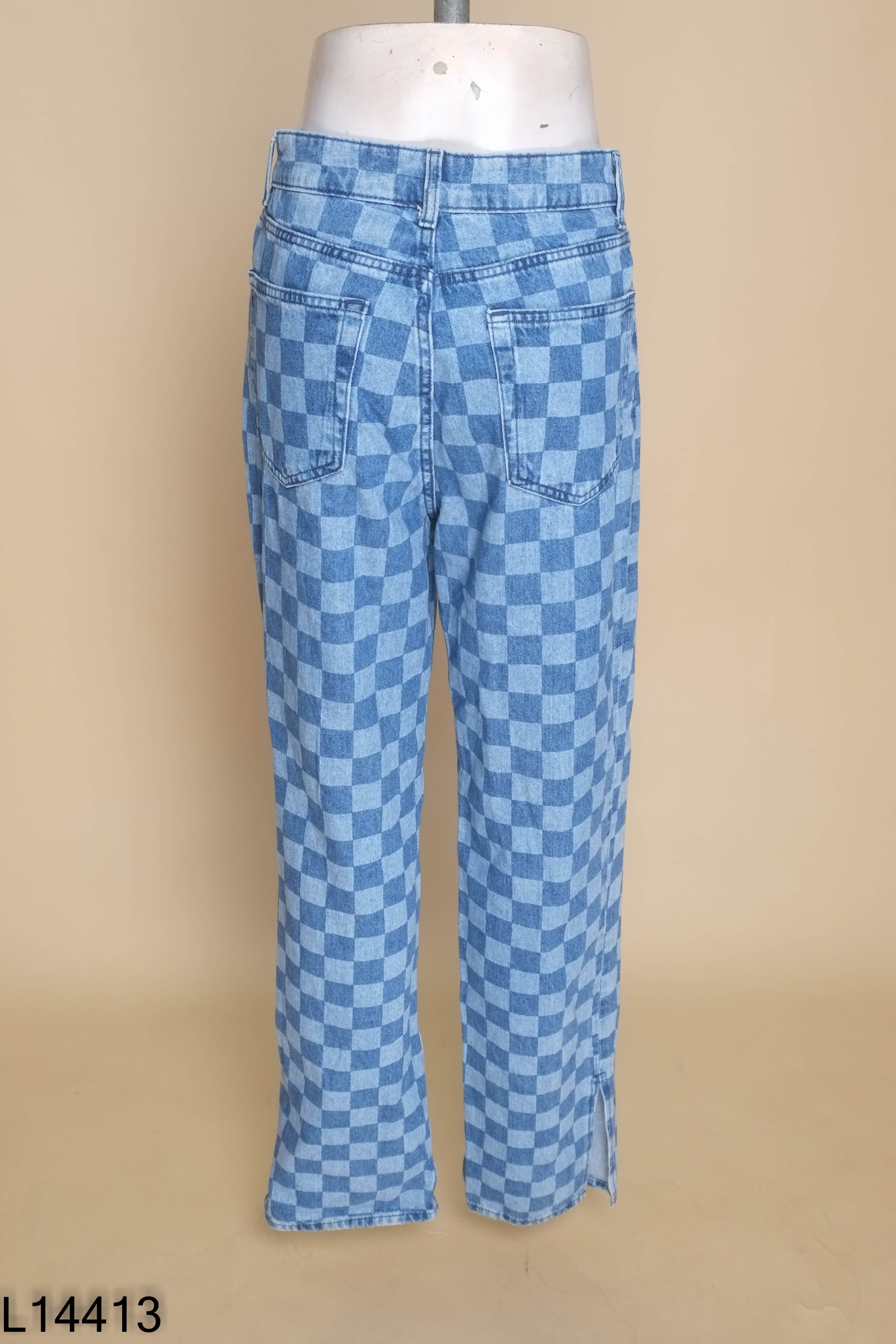 Quần jeans xanh HM kẻ ô