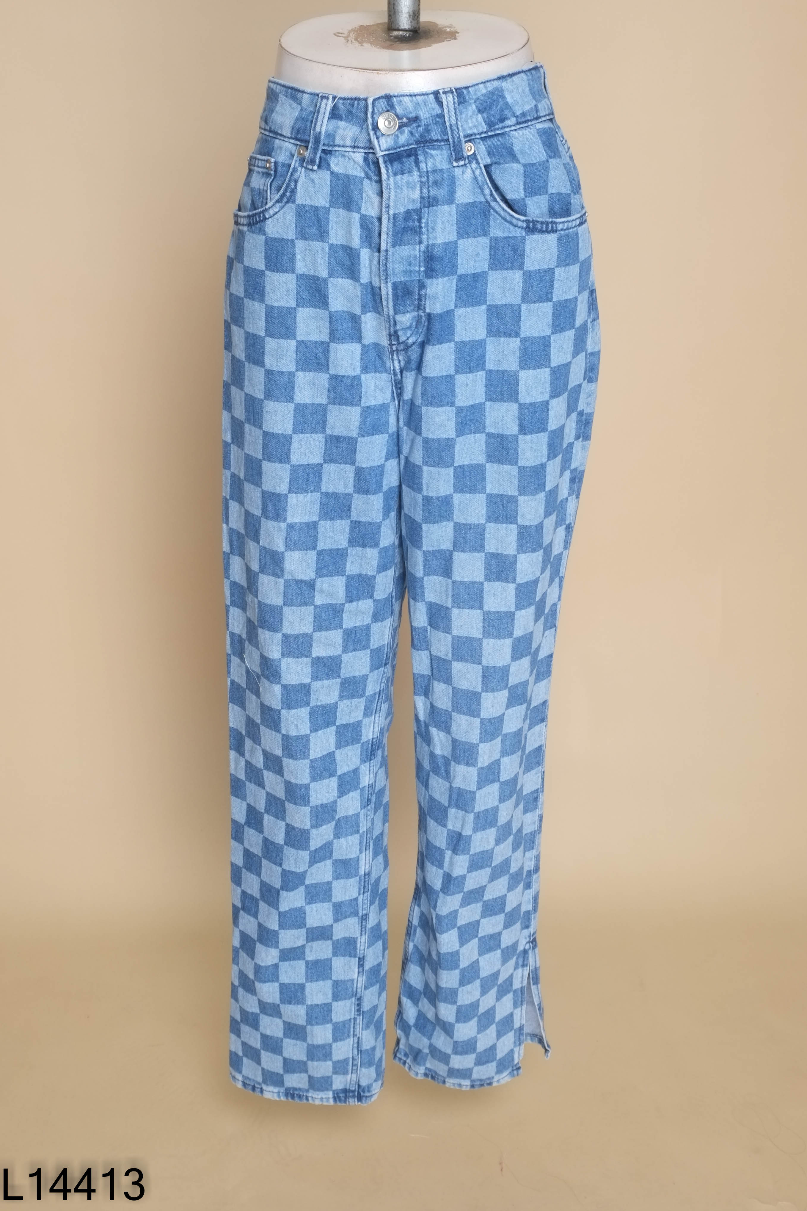 Quần jeans xanh HM kẻ ô