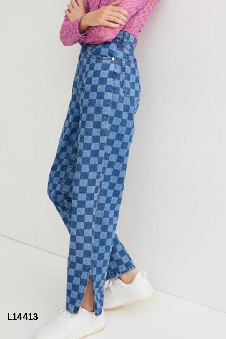 Quần jeans xanh HM kẻ ô