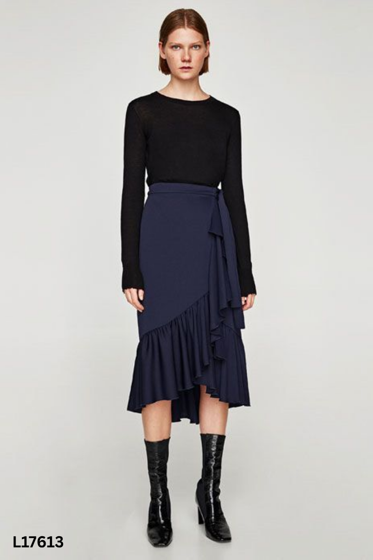 Chân váy lụa xanh ZARA chéo (xuất)
