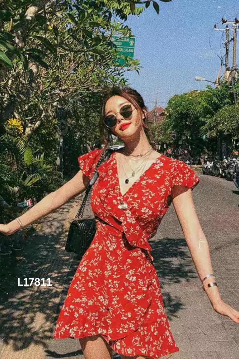 Váy voan TIIN voan đỏ họa tiết