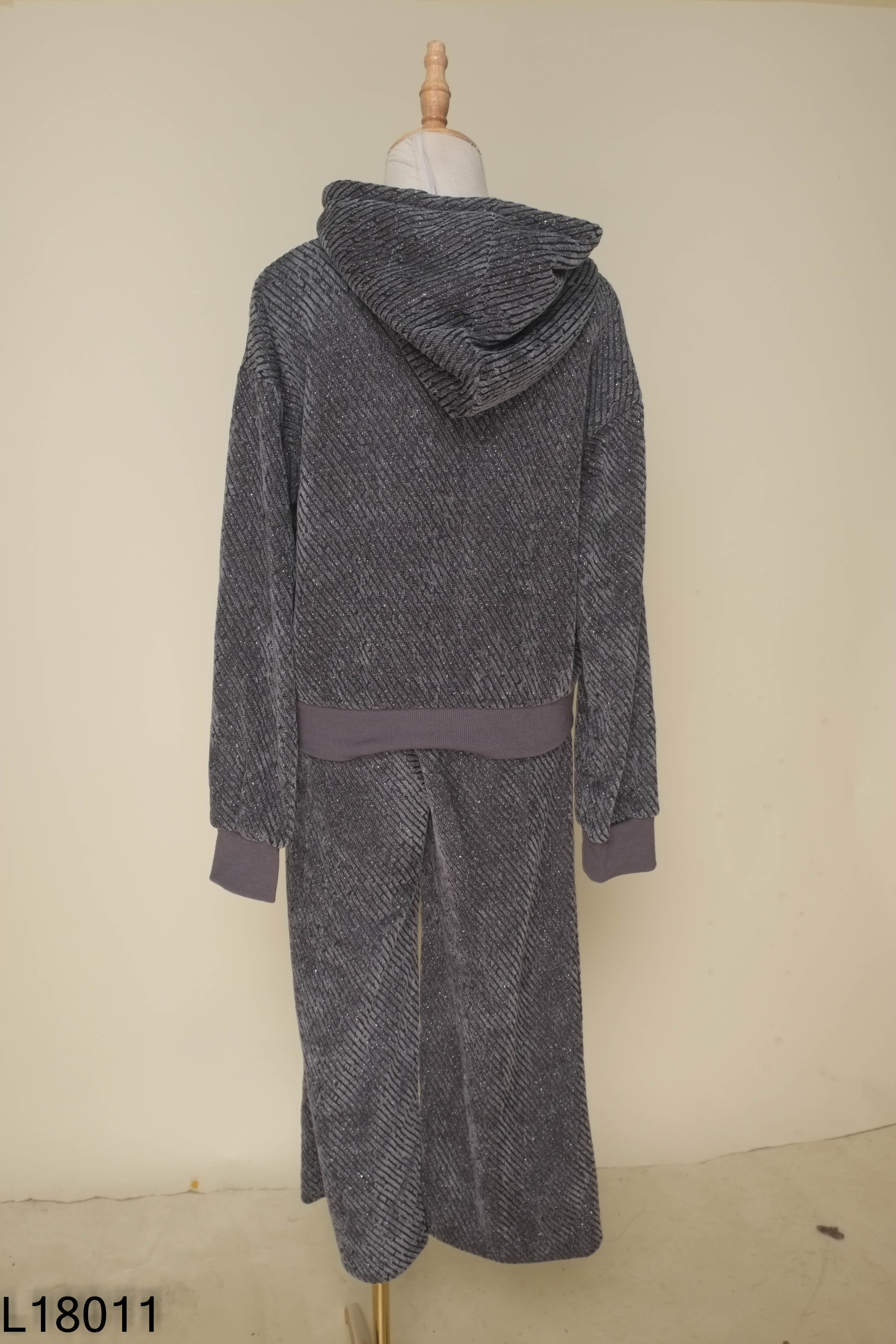 Set áo hoodie zip len xám + quần dài