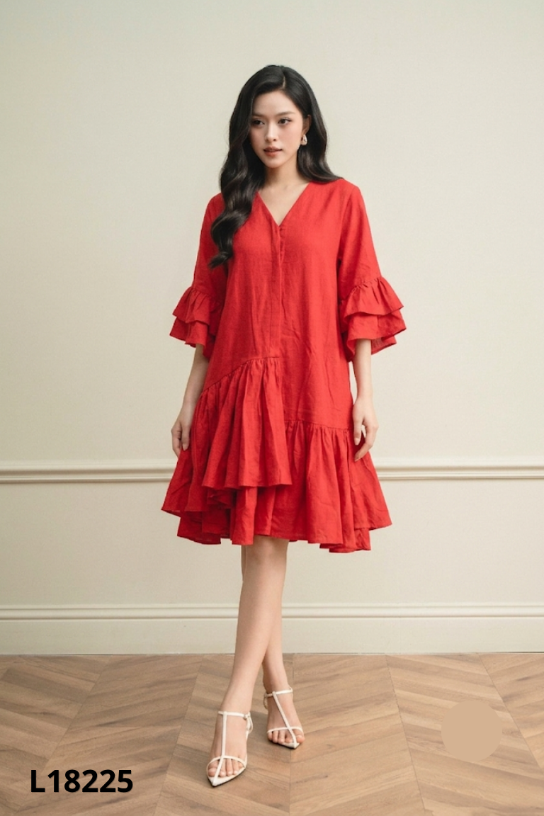Váy linen đỏ đuôi cá