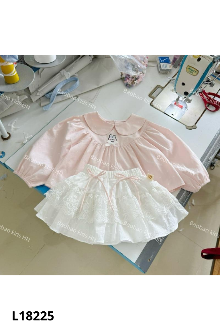 Set Áo hồng cổ sen + chân váy KIDS