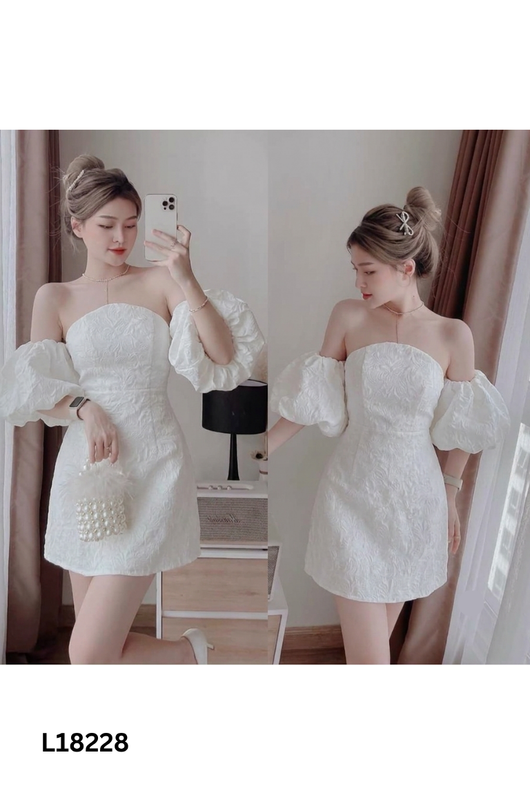 Váy SIMBABO quây trắng họa tiết