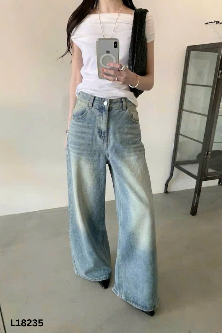 Quần jeans xanh loang CALEM.CLUB
