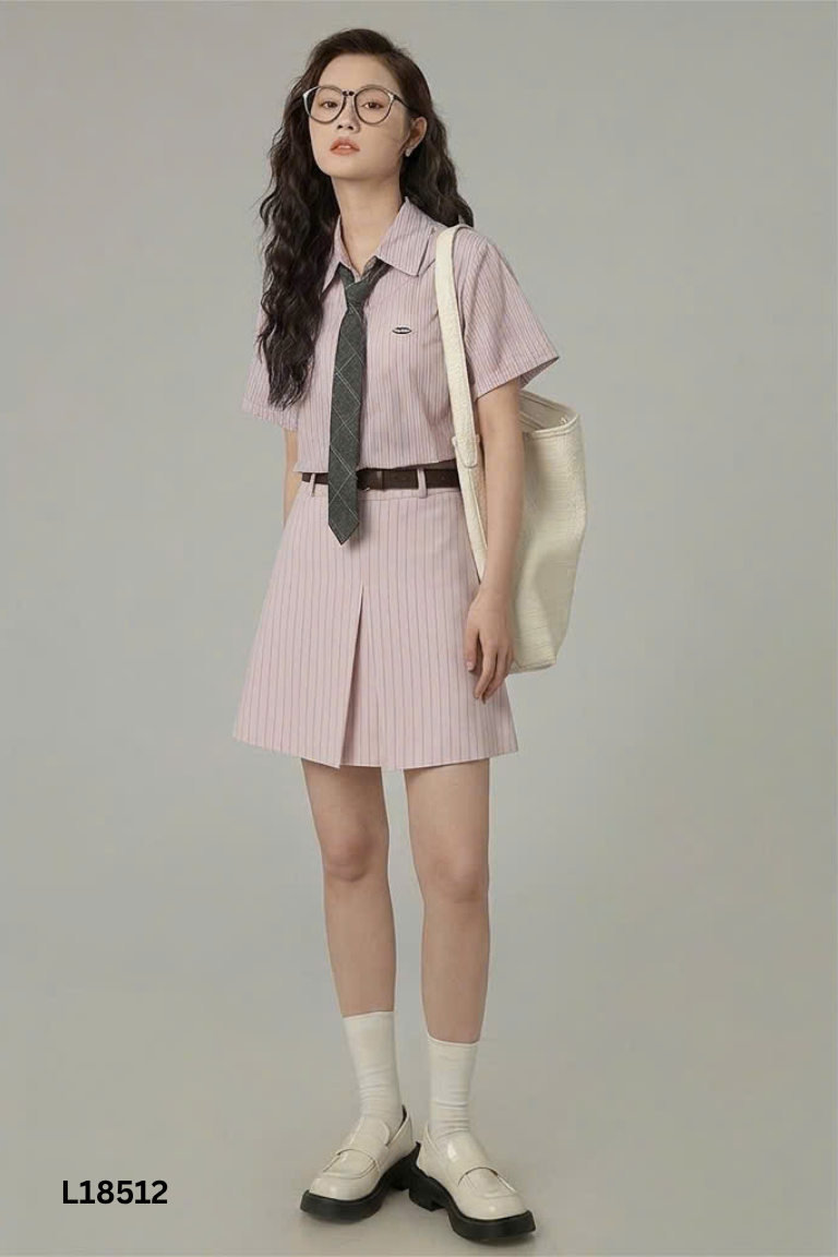Chân váy hồng sọc đen ELISE
