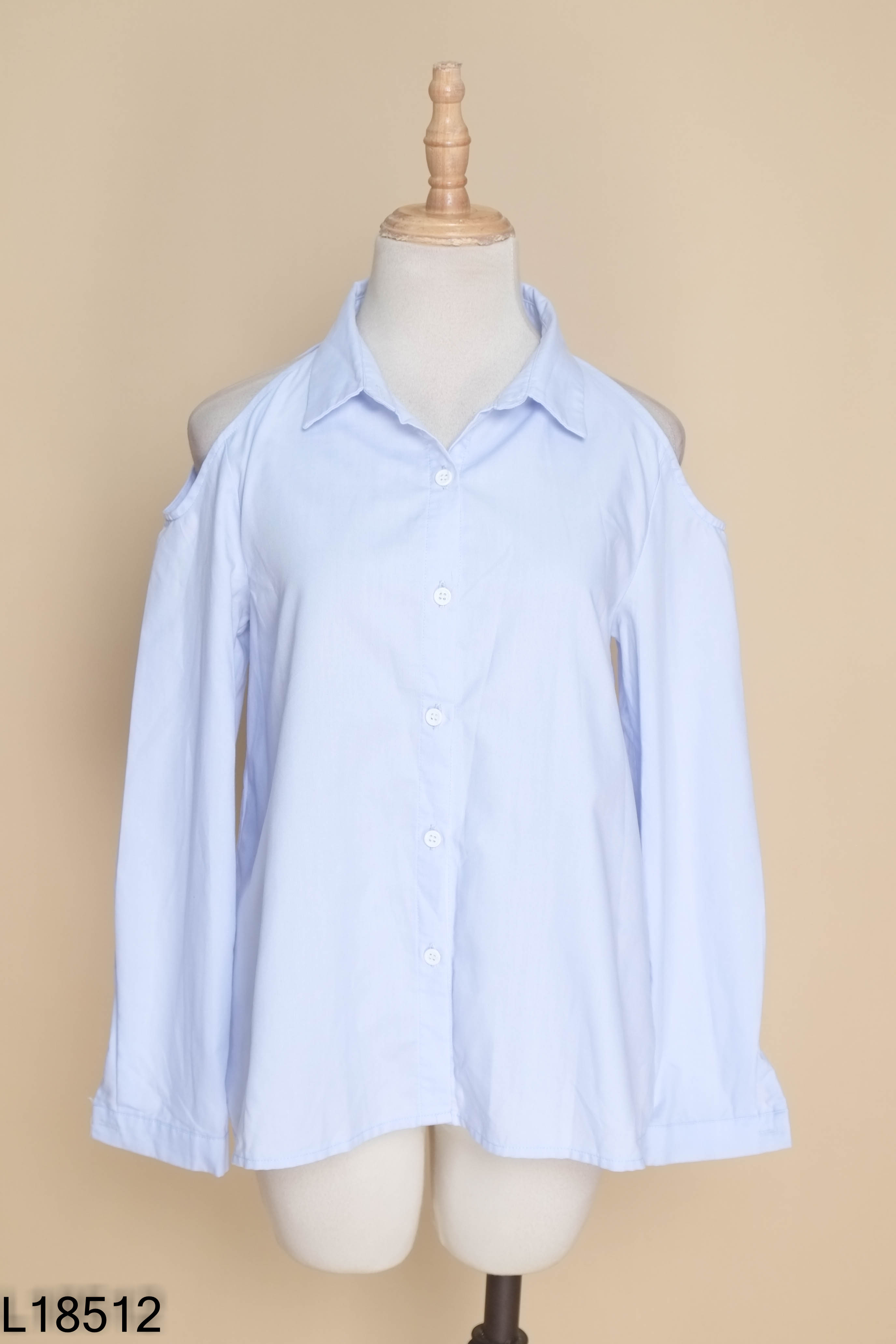 Áo sơ mi xanh 92WEAR trơn khoét vai